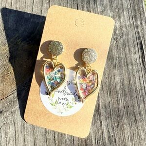 Gold Heart Earrings with Multicolor Accents